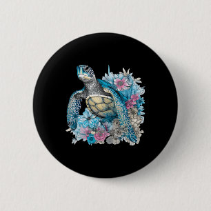 Cute Sea Turtle Wildflowers Animal Lover Tortoise  6 Cm Round Badge