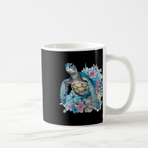 Cute Sea Turtle Wildflowers Animal Lover Tortoise  Coffee Mug