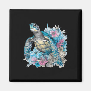 Cute Sea Turtle Wildflowers Animal Lover Tortoise  Magnet