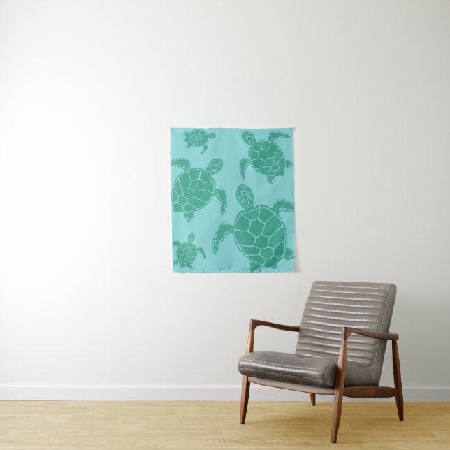 Cute Sea Turtles Blue Ocean Tapestry (In Situ)