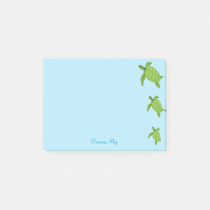 Cute Sea Turtles & Calligraphy on Light Blue Post-it Notes