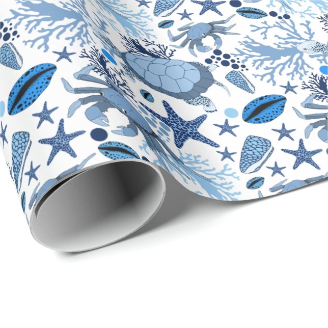 Cute sea turtles crabs pattern beach party wrapping paper (Roll Corner)