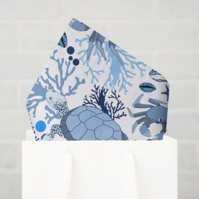 Cute sea turtles crabs tiled pattern party tissue paper (Gift Bag)