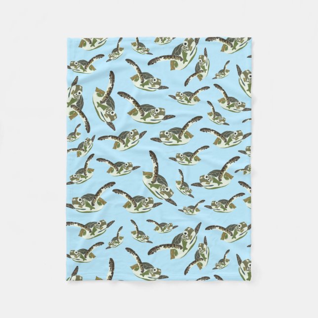 Cute Sea Turtles Pattern Fleece Blanket (Front)