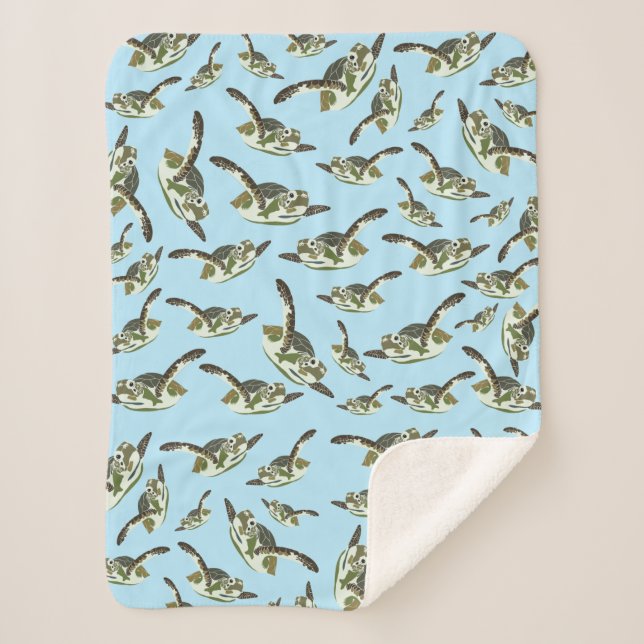 Cute Sea Turtles Pattern  Sherpa Blanket (Front)