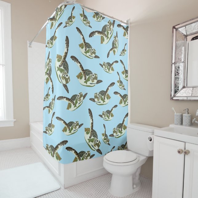 Cute Sea Turtles Pattern Shower Curtain (In Situ)