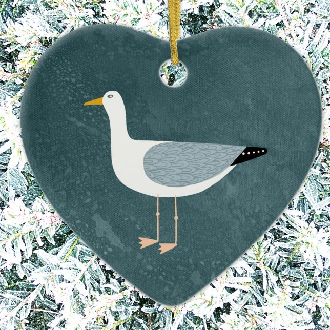 Cute Seagull Ceramic Ornament (Fun seagull Christmas ornament)