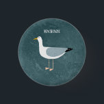 Cute Seagull Name 3 Cm Round Badge<br><div class="desc">A cheeky seagull standing by the ocean. Perfect for those who love sassy birds and the coast.
Personalise by changing or removing the name.</div>