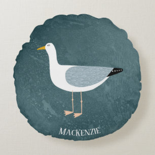 Cute Seagull Name Round Cushion