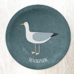 Cute Seagull Personalised Nautical Paper Plate<br><div class="desc">A cheeky seagull standing by the deep green ocean.  Perfect for giving your celebration a nautical feel.  Personalise by changing or removing the name.</div>