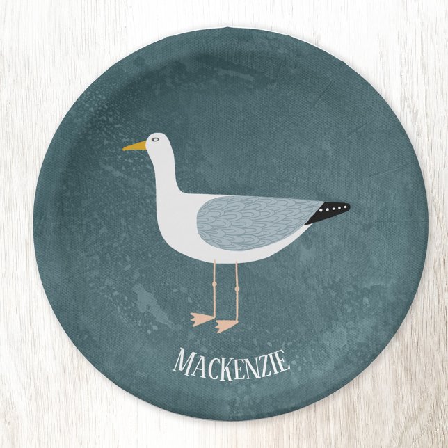 Cute Seagull Personalised Nautical Paper Plate (Fun Seagull personalized paper plates)
