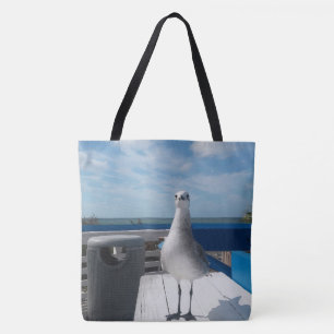 Cute Seagull Picture Beach Print Tote Bag