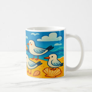 Cute Seagulls at the Beach – Fun Coastal Cartoon Coffee Mug
