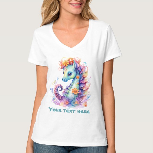 Cute seahorse add text  T-Shirt (Front)