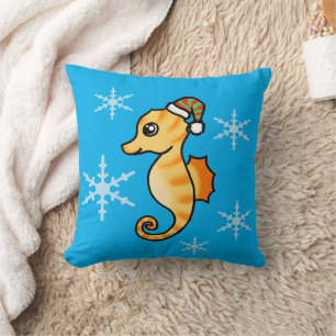 Cute Seahorse Christmas Snowflake Holiday  Cushion