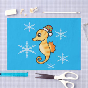 Cute Seahorse Christmas Snowflake Holiday Tissue Paper