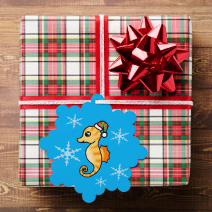 Cute Seahorse Christmas Snowflake Holiday Tree Decoration Card