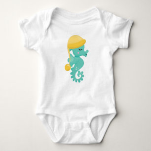 Cute Seahorse, Green Seahorse, Sleeping Seahorse Baby Bodysuit