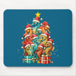 Cute Seahorse Le Sea Fish Christmas Tree Xmas Hat  Mouse Pad
