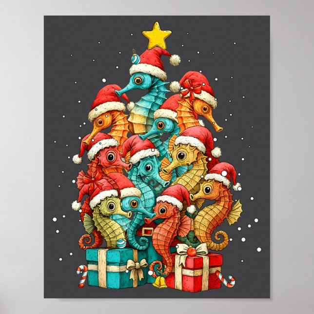 Cute Seahorse Le Sea Fish Christmas Tree Xmas Hat  Poster (Front)