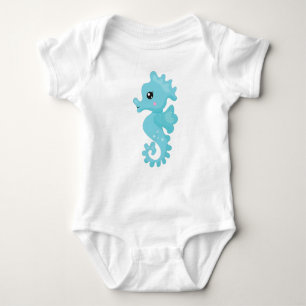 Cute Seahorse, Little Seahorse, Blue Seahorse Baby Bodysuit