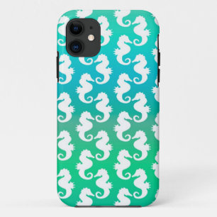Cute Seahorse Pattern on Blue Green Case-Mate iPhone Case