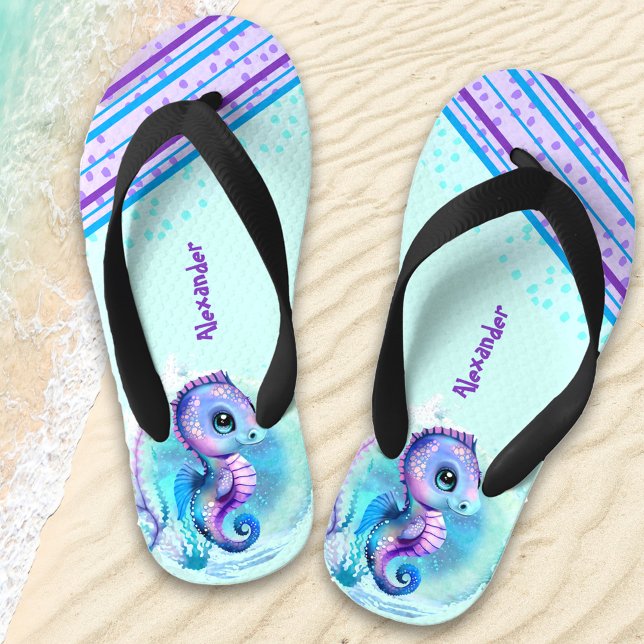 Cute Seahorse Personalised Boys' Kid's Jandals (Creator Uploaded)