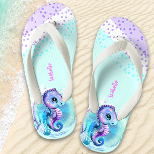Cute Seahorse Personalised Girls' Kid's Jandals