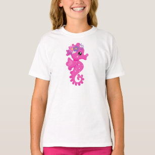 Cute Seahorse, Pink Seahorse, Flowers, Seashell T-Shirt