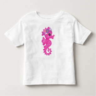 Cute Seahorse, Pink Seahorse, Flowers, Seashell Toddler T-Shirt