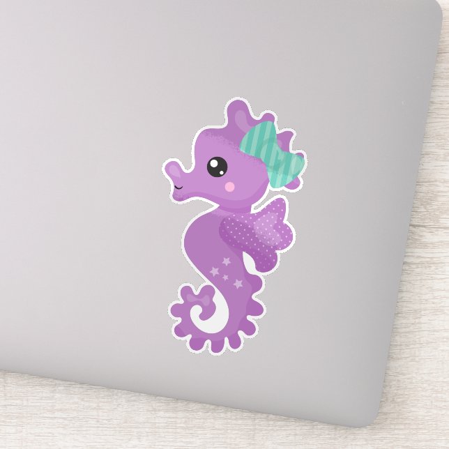 Cute Seahorse, Purple Seahorse, Ribbon, Stars (Detail)
