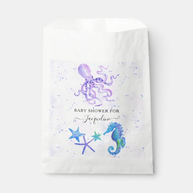 Cute Seahorse Stafish Octopus Beach Baby Shower Favour Bags (Front)