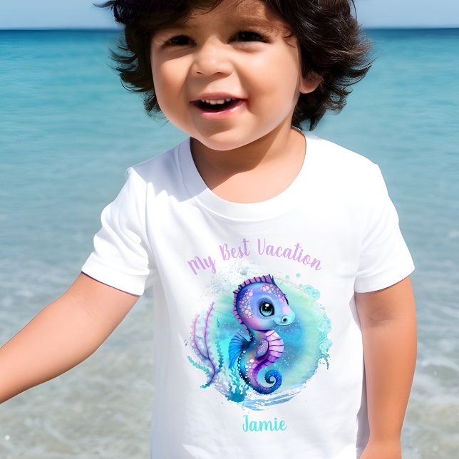 Cute Seahorse Summer Vacation Personalised  Toddler T-Shirt (Creator Uploaded)