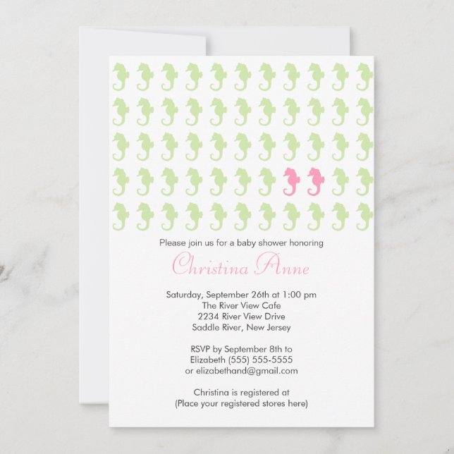Cute Seahorse Twin Girl Multiple Baby Shower Invitation (Front)