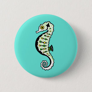 Cute SEAHORSE- Wildlife - Nature - Aqua  6 Cm Round Badge