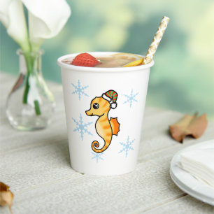 Cute Seahorse Winter Snowflake Christmas  Paper Cups