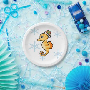 Cute Seahorse Winter Snowflake Christmas  Paper Plate