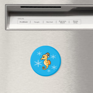 Cute Seahorse Winter Snowflake Holiday Magnet