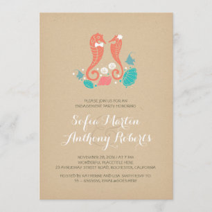 cute seahorses beach engagement party invitation