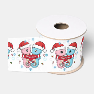 Cute Seahorses Christmas Ribbon Grosgrain Ribbon