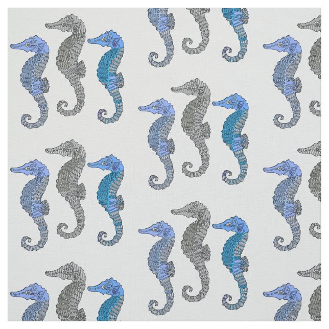 Cute Seahorses drawing Fabric (Swatch)