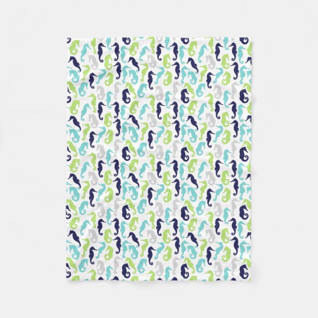 Cute Seahorses Pattern Fleece Blanket (Front)
