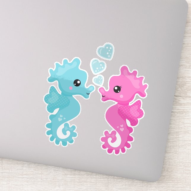 Cute Seahorses, Pink Seahorse, Blue Seahorse, Love (Detail)