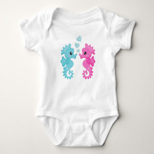 Cute Seahorses, Pink Seahorse, Blue Seahorse, Love Baby Bodysuit