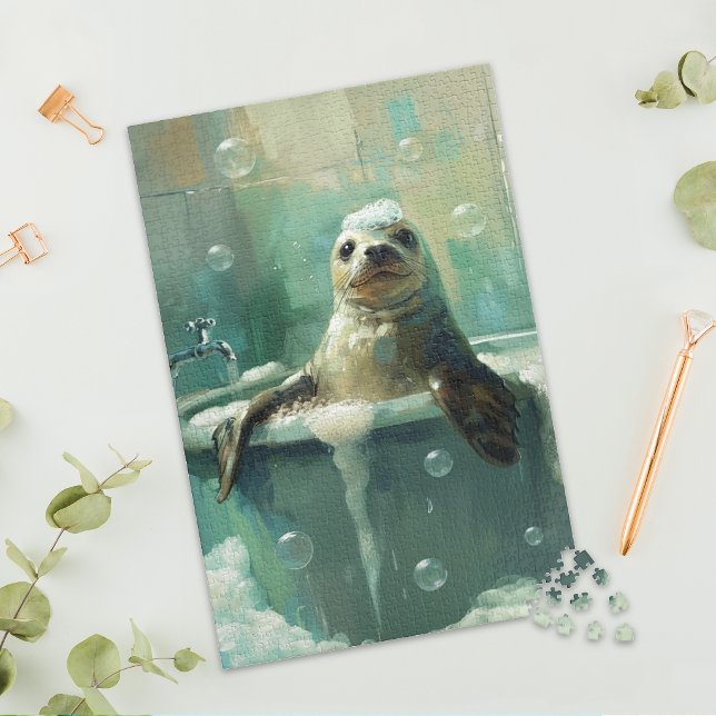 Cute Seal in Bubble Bath Jigsaw Puzzle (Creator Uploaded)