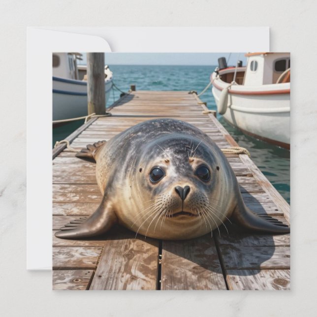 Cute Seal Laying on Boat Dock Ocean Pier (Front)