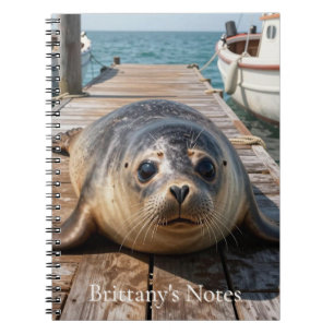 Cute Seal Laying on Boat Dock Ocean Pier Notebook