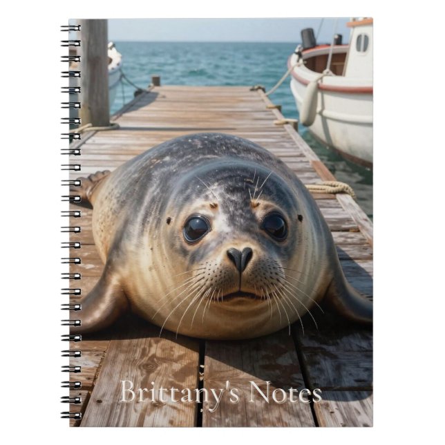 Cute Seal Laying on Boat Dock Ocean Pier Notebook (Front)