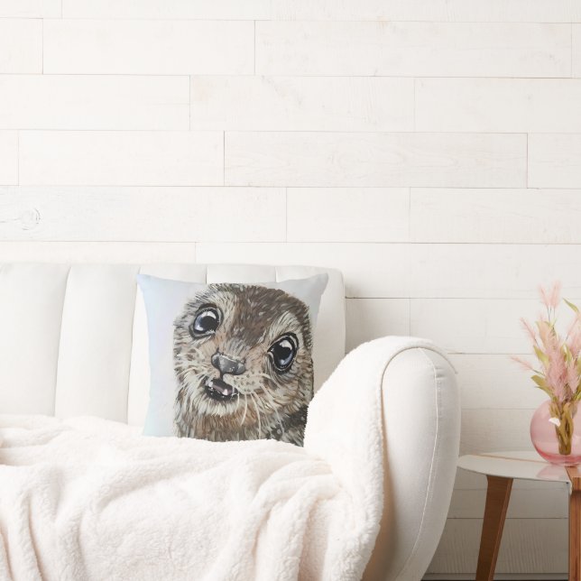 Cute Seal Pup Portrait Acrylic  Cushion (Couch)