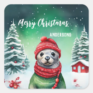 Cute seal Santa Christmas birthday snow party